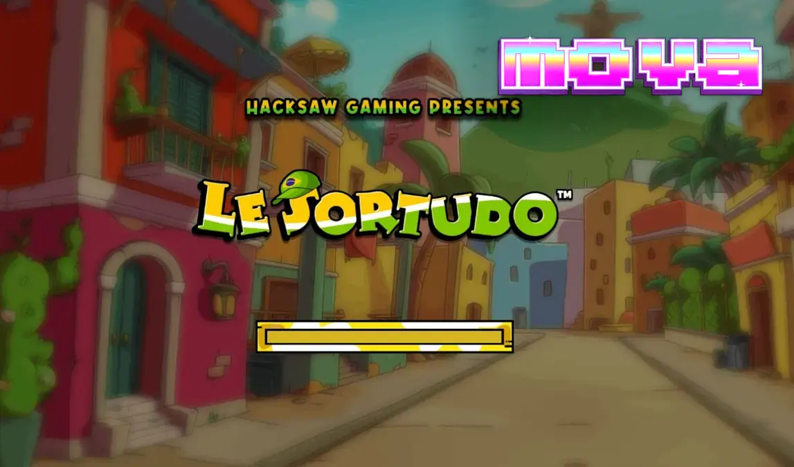 Tampilan visual slot Le Sortudo dengan karakter Smokey si rakun di latar belakang jalanan Brasil yang ceria.